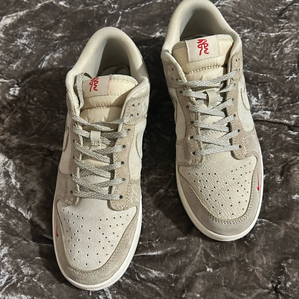 NIKE DUNKS -Women’s Cream & Tan Suede Low-Top Sneakers in excellent condition.